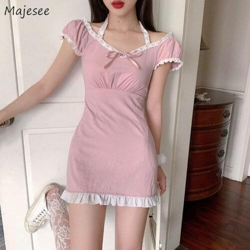 Dresses Women Summer Pink Sweet Preppy Style Patchwork Mini Ruffles Popular Simple Female Cozy Sexy Clubwear Party All-match New