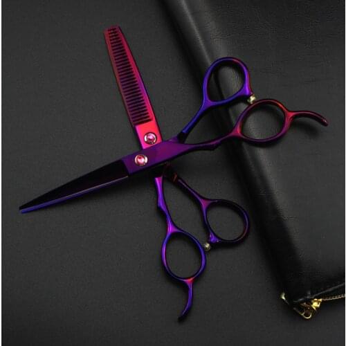 Professional Japan 440c left handed 6 '' pruple hair scissors haircut thinning barber makas cutting shears hairdresser scissors