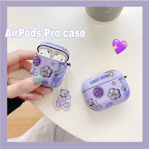 Cute Korea Bear Bluetooth Headset Silicone Case for Airpods 1 2 Air Pods Pro Wireless Charging Cover Headphones Case Keychain