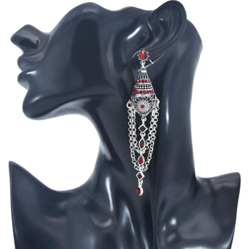 Bohemia Vintage Silver-color metal bell drop Jhemia earrings Wedding Bijoux Antique Indian Crystal tassel earrings AfghanJewelry