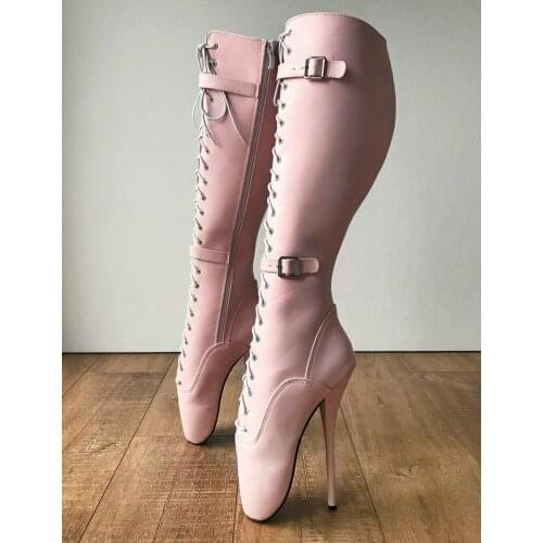 7" Womens Heelless Ballet Boots Pointed Toe Lockable Dance Shoes Sexy Plus Size Custom Made Colors New 2021