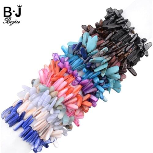 BOJIU 14 Colors Irregular Natural Stone Bracelets Women Stretch Teeth Turquoises Jaspers Lapis Coral Onyx Shell Bracelets BC302