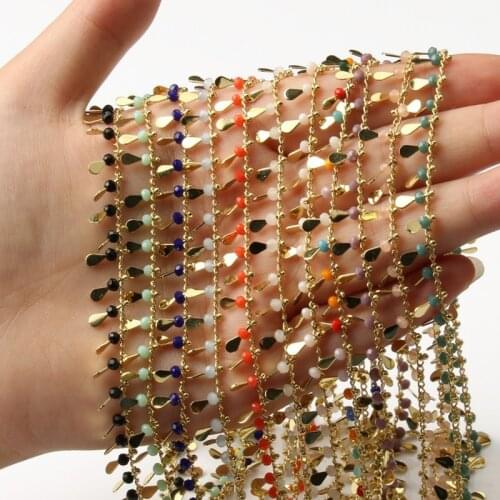 1 Meter Gold Plated Brass Wire Wrapped Rosary Chain Water Drop CRYSTAL Stone Chains For Jewelry Making DIY Bracelet Necklace