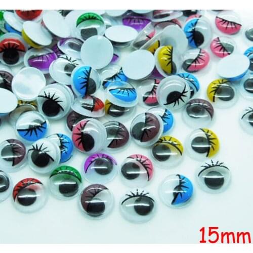 200pcs/lot Round Random mixed Color With the Eyelashes Eye Activities Moving Eyes Plastic Eyes For Doll Toy 15mm