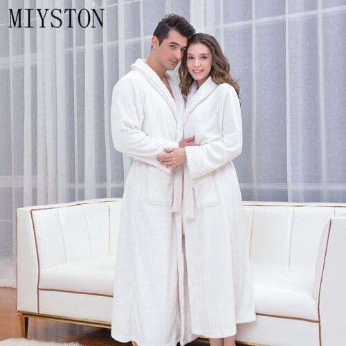 2019 Winter Thicken Warm Women Men Kimono Robe Couples Flannel Fleece Bathrobe Nightgow Lovers Bath Dressing Gown Robe Sleepwear