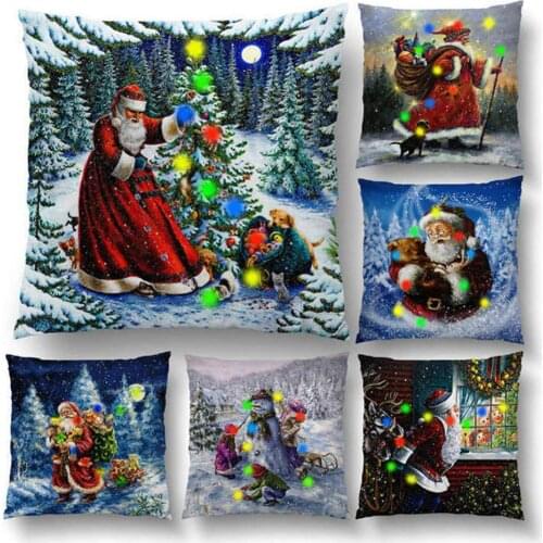 2020 NEW LED Flax Decorative Pillowcase Printed Woven Christmas Pillowcase Snowman Simple Pillow Case Christmas Decorations