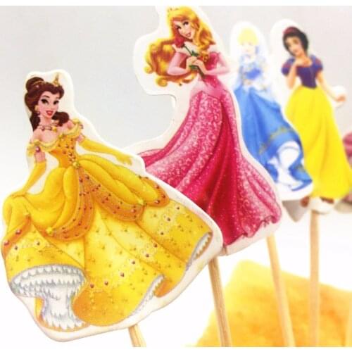 24pcs Cake Dessert Inserted Card Princess Decoration Cartoon Card Kids Birthday Baby Shower Party Supplies Cake Toppers
