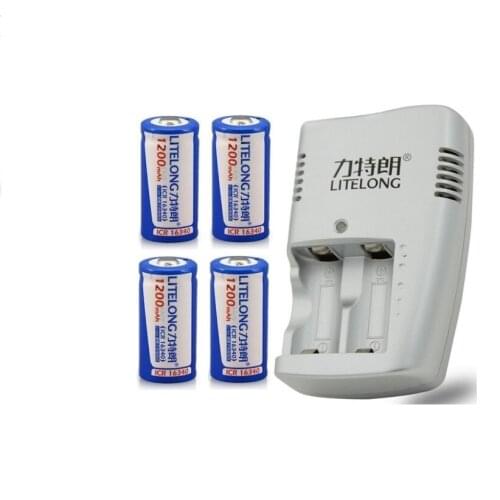 4PCS High power 3.7V 1200mAh ICR16340 rechargeable lithium battery + 1PCS 16340 lithium battery smart charger