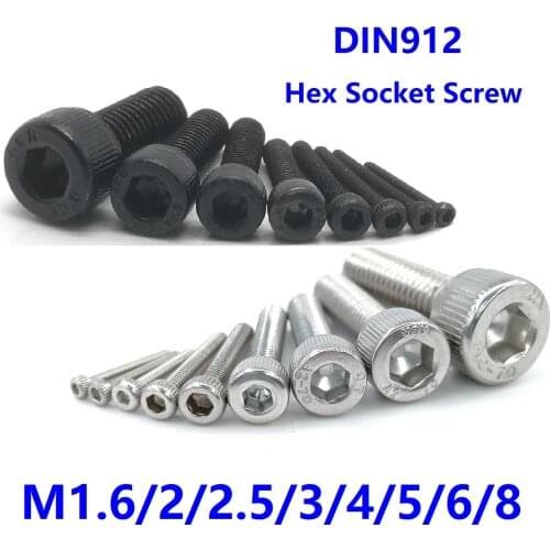 5-50Pcs M1.6 M2 M2.5 M3 M4 M5 M6 M8 *L DIN912 Stainless Steel Hex allen Socket Cap Head Screw or Black grade 12.9 Metric Screws