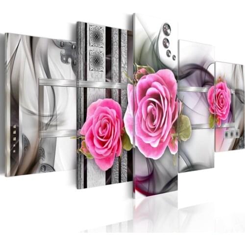 Diy Diamond mosaic 5d Chinese Pink Roses full square paintings with rhinestones diy diamond painting 5pcs