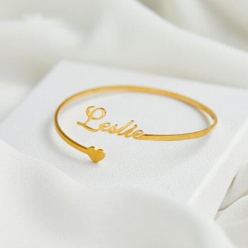 HUHUI Custom Name Bracelet Personalized Open Cuff Bangle Stainless Steel Adjustable Jewelry For Women Couple Anniversary Gift