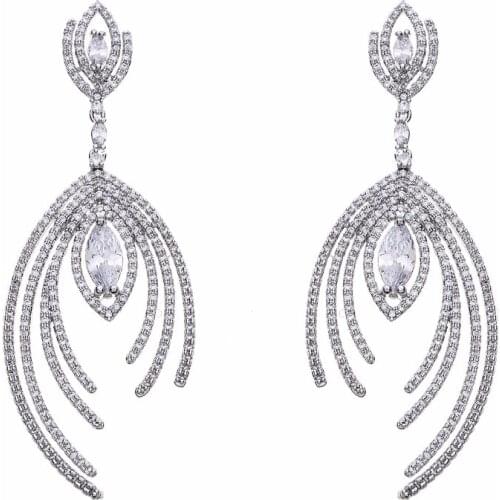 Brazil Brincos Elegant CZ Earrings Aretes Chandelier AAA Cubic Zirconia Long Tassel Earrings Crystal Bridal Dangle Drop Earring