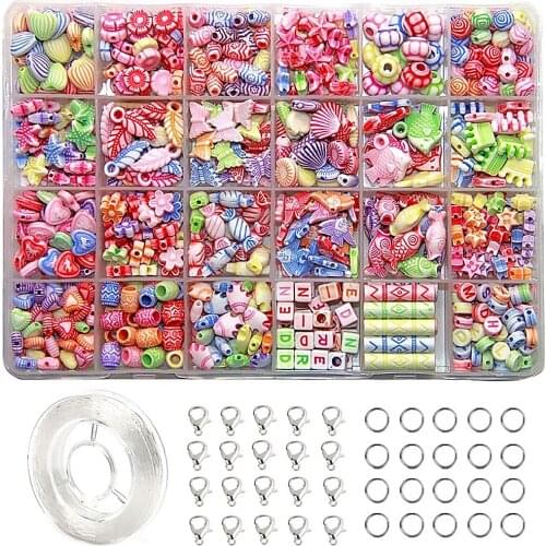 24 Kinds beads for jewelry making Kit DIY accessories acrylic Spacer Loose bead handmake Kids Educatinon toys for Girls