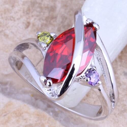 Valuable Multigem Red Garnet Silver Plated Womens Ring Size 6 / 7 / 8 / 9 R1357