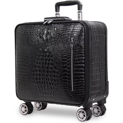 Crocodile pattern cowhide rolling luggage spinner carry on genuine leather travel suitcase fashion high quality trolley case