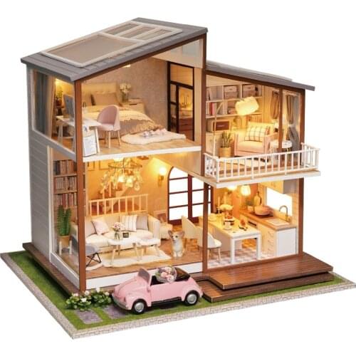 Wooden DIY Doll House Furniture Miniature Dollhouse Puzzle Assemble 3D Miniaturas Doll House Model Kits Toys For Children Gifts