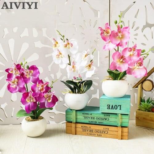 Double Fork Phalaenopsis Bonsai artificial flowers wedding home decor mariage silk Artificial plant manualidad Potted plants