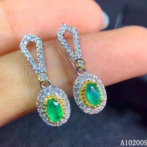 KJJEAXCMY 925 sterling silver inlaid natural emerald earrings new vintage ladies ear stud support test
