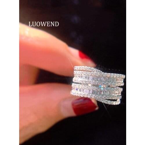 LUOWEND 100% 18K White Gold Rings AU750 Women Wedding Ring 0.80 CT Female Bague Real Natural Diamond Ring for Women Customize