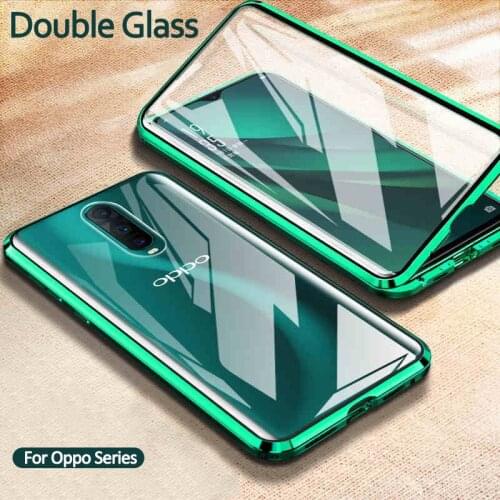 360 Magnetic Flip Metal Case For Oppo Realme 5 6 X2 pro 5i Q double glass cover for Reno Ace A5 A9 2020 A11X A5 A3a A7 F9 Fundas