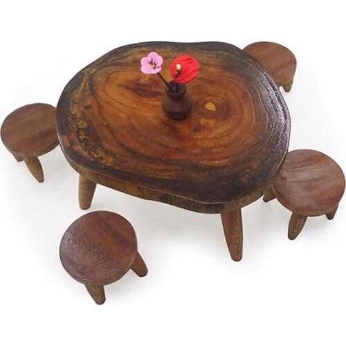 Mini Retro Dining Table Chair Model Toy 1/12 Dollhouse Furniture Decor Gift Dollhouse Toys for Birthday Gifts Small Chair Model