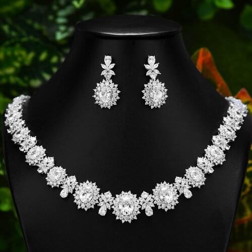 Blachette Trendy Brand Luxury Shiny Princess Necklace Earrings Jewelry Set For Dubai Bridal Women Wedding Cubic Zirconia