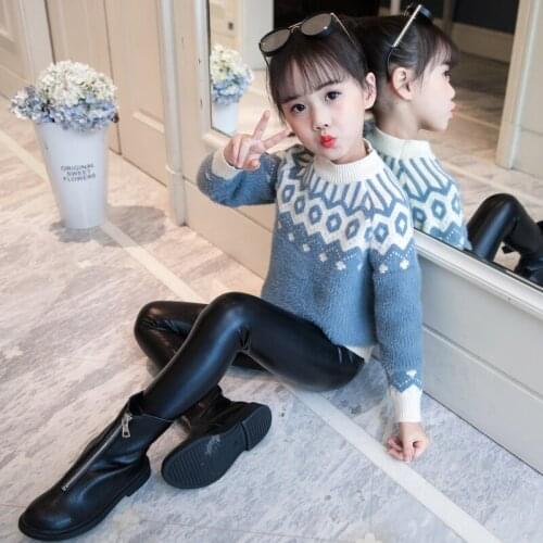 Girls Fashion Knitted Sweater Spring Fall Childrens Diamond-Shaped Pattern Wool Knitwear Kids Winter Cute Soft Pullovers X411