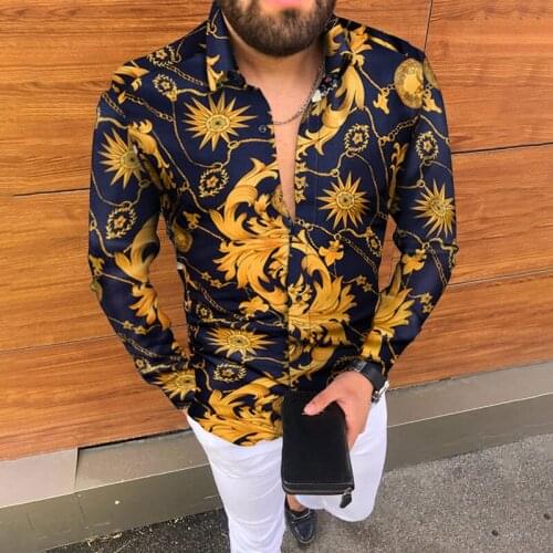 2021 Male Floral Print Dress Shirts Mens Shirt Slim Fit Ethnic Flowers Long Sleeve Casual Cotton Fashion Spring Tops Men Shirts