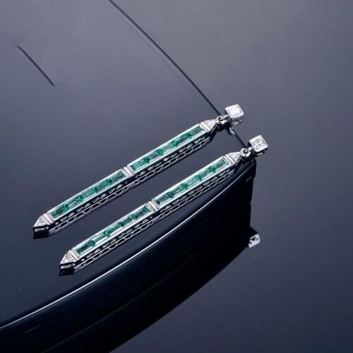 14k White Gold row set with emerald earrings for women customized birthday gift pure handmade high-grade jewelry