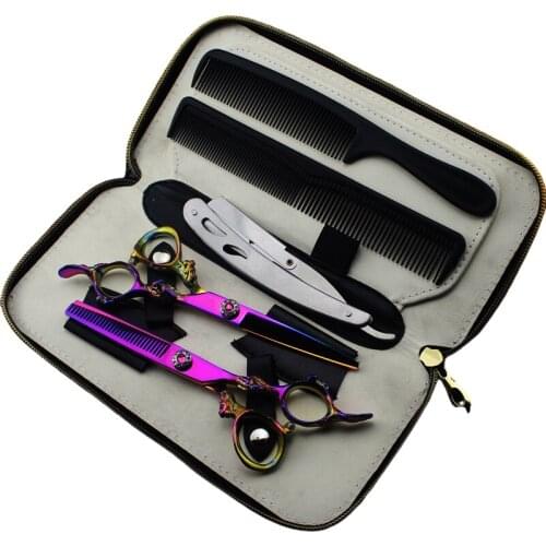 6 Inch Purple Professional Japanese 440C Stainless Steel Hair Cut Barber Scissors Set