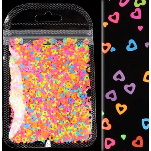 Neon Hollow Heart Shape Nail Sequins 6MM Colorful Glitter Flakes Slices 3D Nails Art Decoration Gel Polish Manicure Accessories