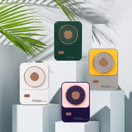 2021 new neck hanging fan USB charging desktop leafless lazy outdoor sports palm hanging rope turbo fan