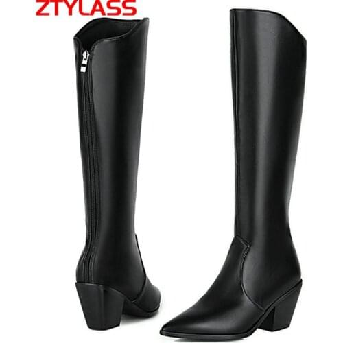 Autumn Women Boots Wedges High Heel Knee High Boots Fashion Back Zipper Long Boots Pointed Toe Ladies Shoes Black White