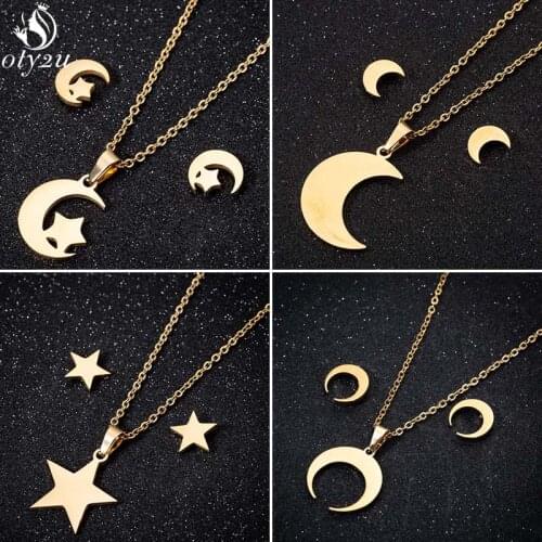 Simple Fashion Stainless Steel Necklace Set Vintage Moon Star Necklaces Pendants Statement Jewelry for Women Christmas Gift