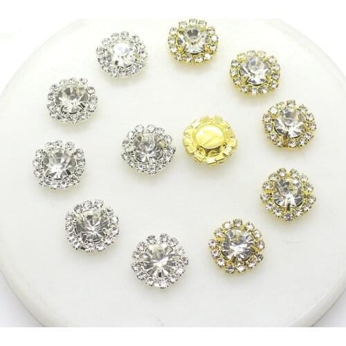 5pcs Clear Gold Flatback Rhinestone Button Wedding Craft Embellishment 16mm