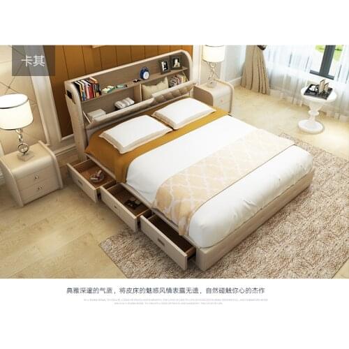 Genuine leather bed frame with storages drawers Modern Soft Beds Home Bedroom Furniture cama muebles de dormitorio camas quarto