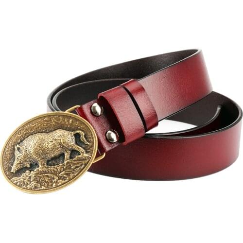 Mens belt Genuine Leather male Wild boar buckle pig skin belt metal swine fashion strap for men gift belt Wild boar belts