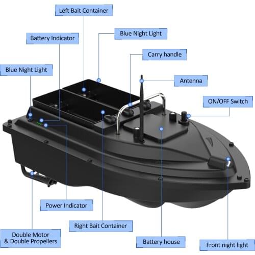 Wireless Remote Control Fishing Bait Boat with Double Bait Containers Fish Feeder Device with 400-500m Remote Range