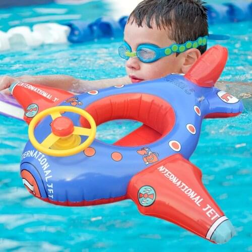 Airplane Infant Float Pool Swimming Ring Inflatable Circle Baby Seat with Steering Wheel Summer Beach Party Pool Safety Float Ri