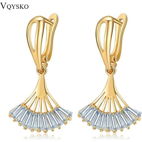 Fashion Cute Romantic Lovely Clear Stone Sector Shape Convenient Simple Earrings Copper Cubic Zirconia For Women Party