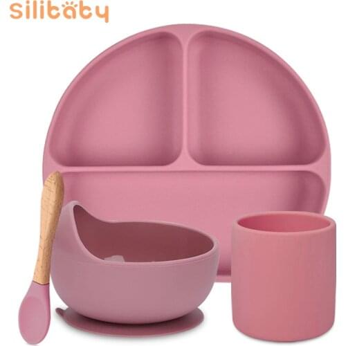 4PCS/Set Baby Feeding Tableware Set Silicone Baby Feeding Bowl Silicone Sucker Bowl BPA Free Food Grade Childrens Dishes