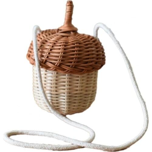 Straw bag summer mini rattan bag woven childrens fruit bag bamboo woven portable shoulder bag