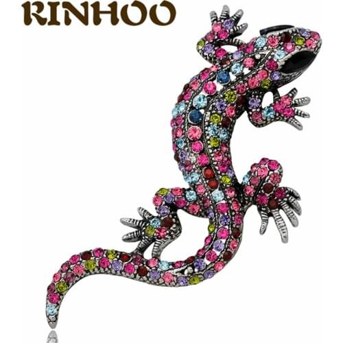 Vintage Personality Crystal Lizard Brooch Pin Colorful Geckos Animal Brooches Clothes Hat Decorations Jewelry Statement Gift
