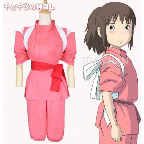 Japenese Style Anime Spirited Away Cosplay Suits Takino Chihiro Show Cosplay Costume Kamikakushi Girls Cute Pink Kimono Sets New