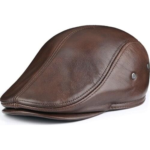 Cowhide ear protector cap quinquagenarian cap genuine leather casual cap autumn and winter forward cap male leather hat