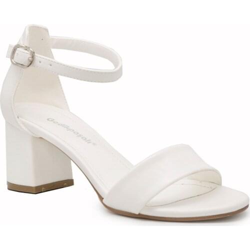 Gedikpasalı Hnn 22 White 2021 Summer Season Women Shoes Sandals Single Band Square Heels Evening Dress Classic Party Wedding Elegant Pumps