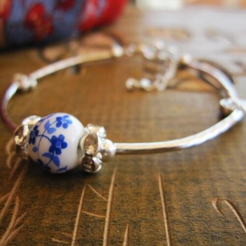Chinese style National Wind Restoring Ancient Ways High Temperature Glaze Ceramic Handmade Trinkets Womens Fashion Bracelets