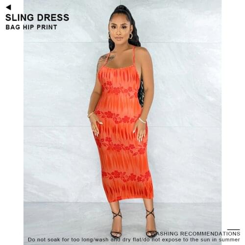 Womens Fashionable Sexy Long Dress Hip Bag Print Halter Dress Milk Silky Temperament Commuter Big yards