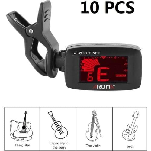 10PCS Aroma AT-200D High Quality Clip On Guitar Tuner Portable Universal Digital Tuner for Chromatic Guitar Bass Ukulele Violin