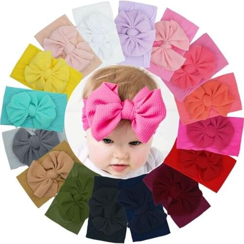 4 Inches Toddler Cute Handmade Bows Elastic Wide Hairband Infant Solid Color Bowknot Nylon Headband Baby Headwear Birthday Gifts